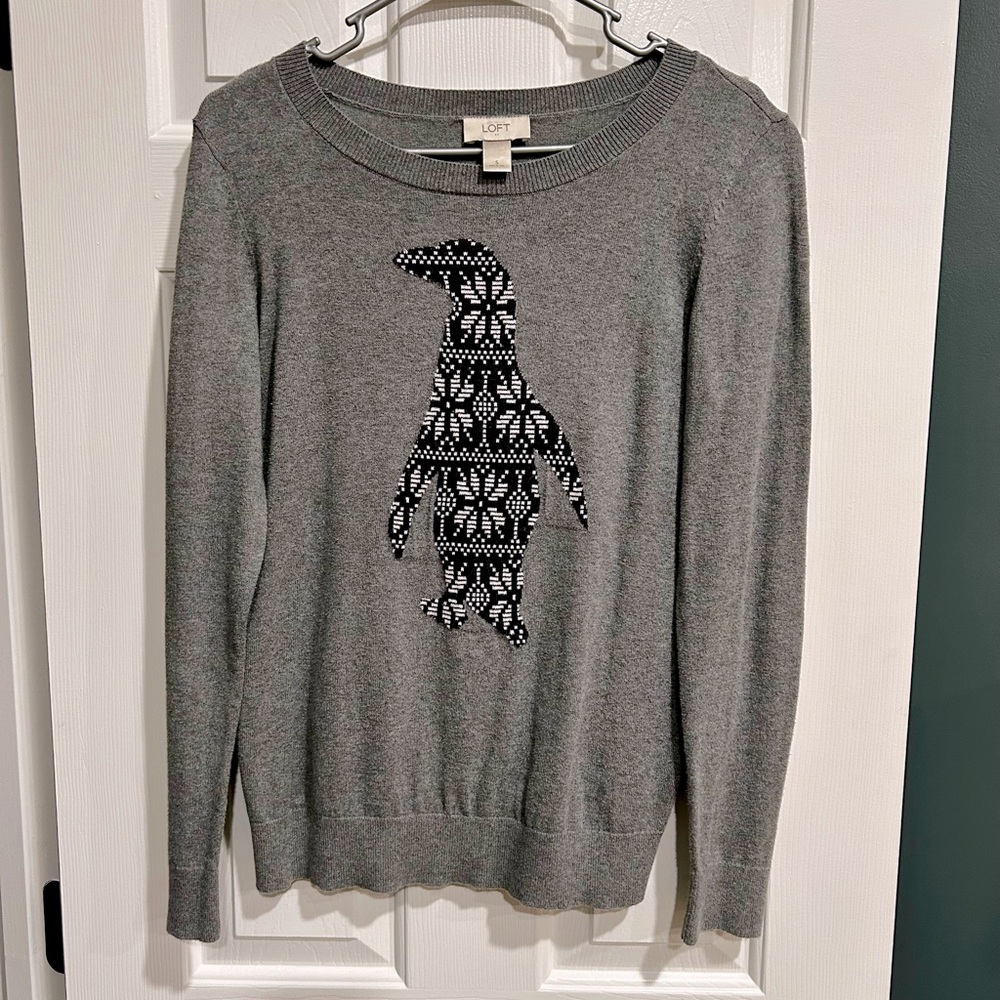 LOFT Gray Penguin Sweater